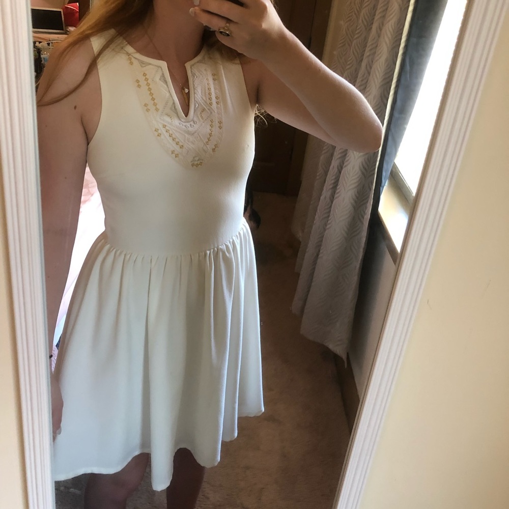 White and gold embroidery graduation dress